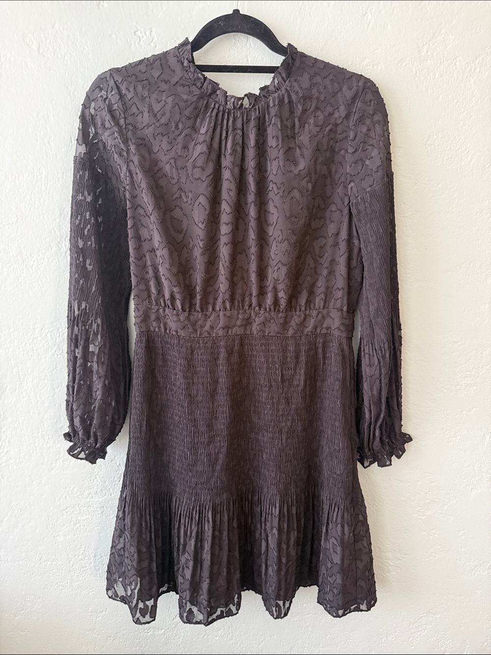 Whistles Black Long-Sleeve Textured Mini Dress